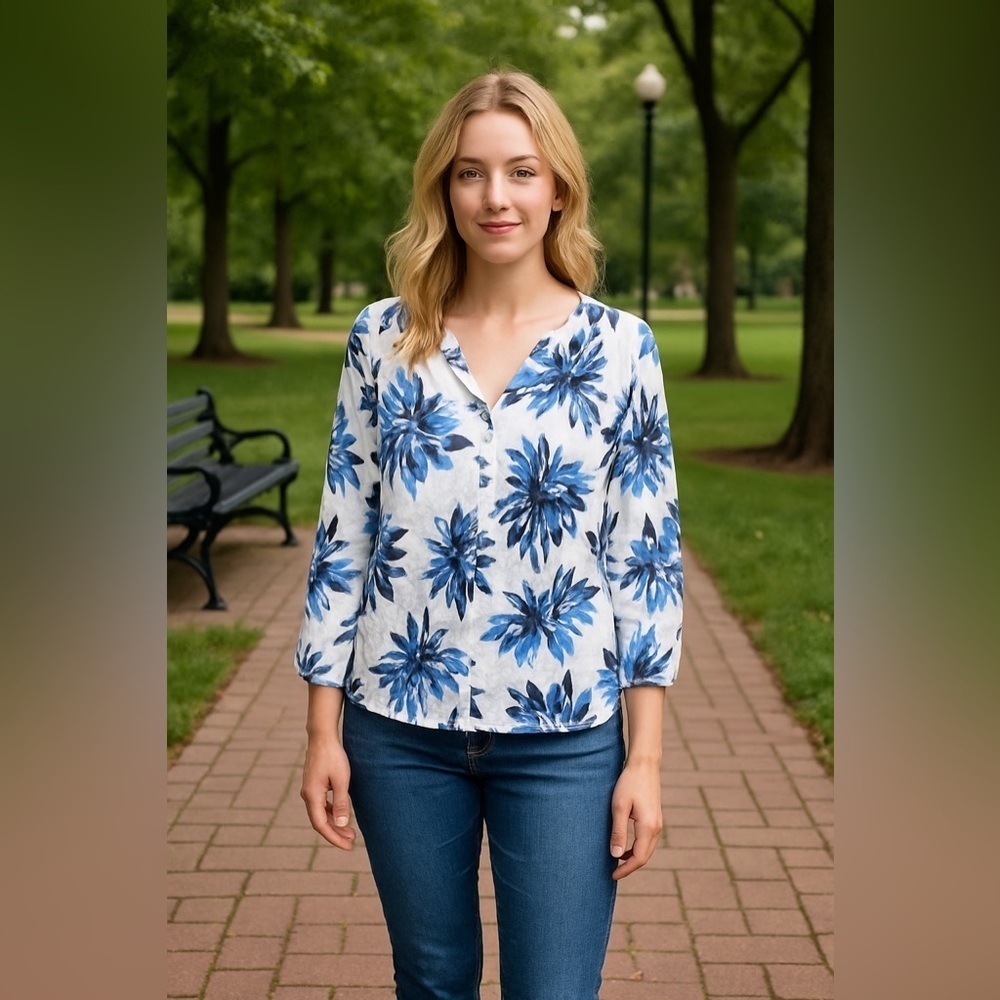 GAP Floral Blouse Blue and White